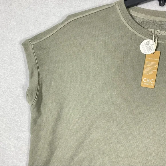 C&C California Sunwashed Beach Terry Sweater Women's S Green Crop Oversized NWT - Picture 3 of 9